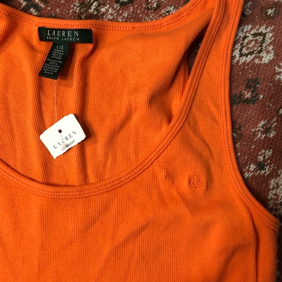 Lauren Ralph Lauren Sleeve Ribbed Orange Cotton Layering Tank Top Causal NWT - Picture 5 of 8